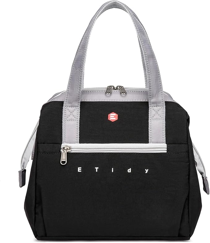 ETidy Fashionable & Lightweight Reusable Lunch Bag Large Capacity Waterproof & Leak Proof Lunch Box Insulated Cooler Lunch Tote For Women Adult To Work Travel Outdoor(Black)