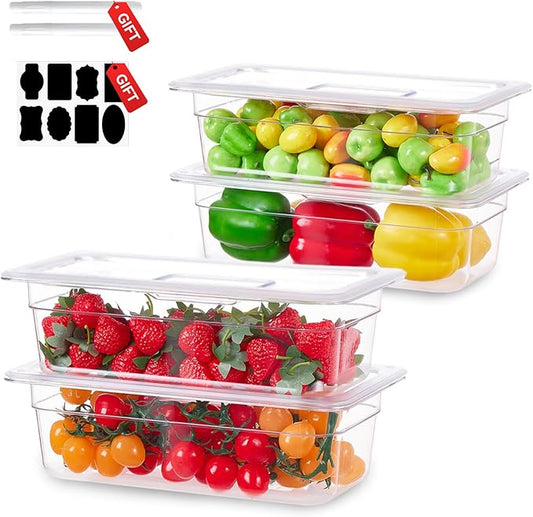 1/3 Size&6 Inch Commercial Food Pan with Lids-[NSF Certified][Hot&Cold Resistant] 4PCS Clear Restaurant Food Storage Containers with Lids, Topping Salad Bar Container (BPA-FREE)