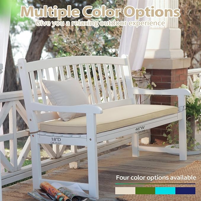 Outdoor Bench Cushion 48x18x3 Inch with Ties, Thick Waterproof Porch Swing Cushions for Patio Furniture Chair Pad, Seat Sofa Garden Replacement Cushion Sponge Filling