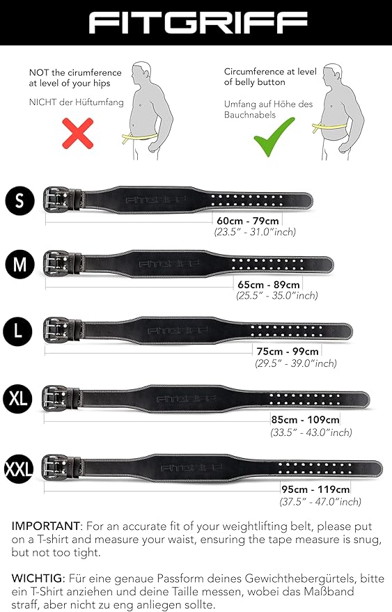 Fitgriff® Classic Weight Lifting Belt (100% Leather) for Men and Women - Gym Belt for Squats, Deadlift, Back Support