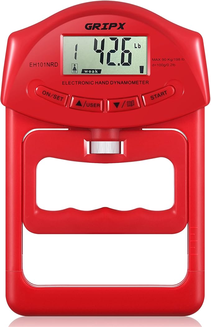 GRIPX Digital Hand Dynamometer Grip Strength Measurement Meter Auto Capturing Electronic Hand Grip Power 198Lbs / 90Kgs