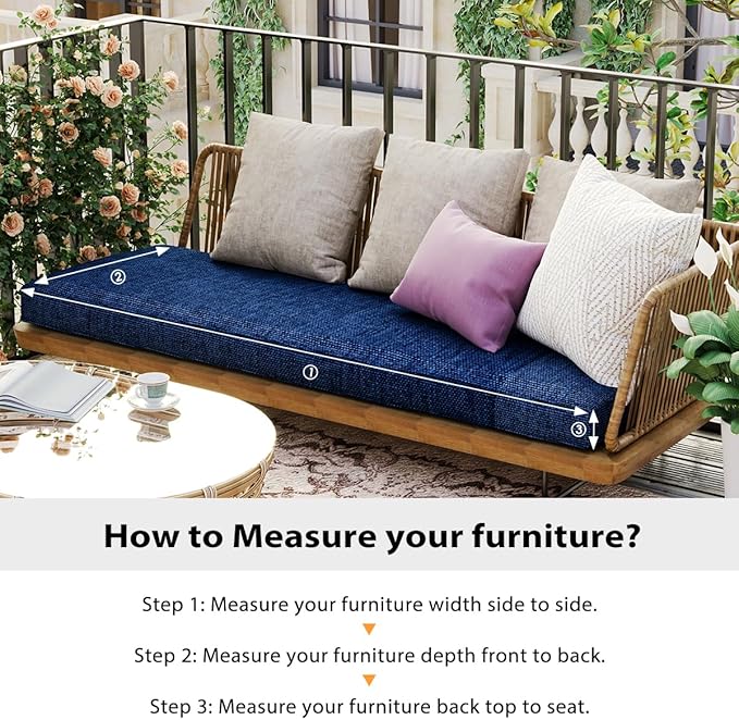 Sundale Outdoor Olefin Bench Cushion， Water-Resistant Patio Couch Cushion, Loveseat Sofa Pad with Straps Dark Blue, 59 x 18 x 4 Inches