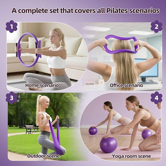 Pilates Kit for Women, Home Pilates Equipment Set with Pilates Ring and 2 Ball, 5 Resistance Bands, Yoga Block,Full Body Core & Flexibility Training,14-in-1 Portable Durable At Home Pilates Kit