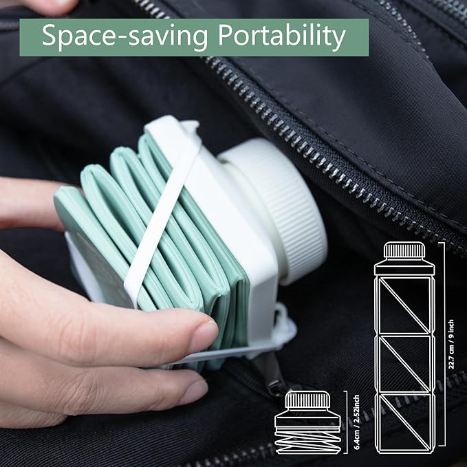 24oz Collapsible Water Bottles,Food grade BPA Free Reusable Foldable Water Bottle Lightweight LeakProof for Travel Hiking Camping Cycling Outdoor Sports,Collapses Folding Water Bottle,Green