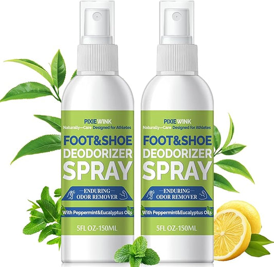 Foot & Shoe Deodorizer Spray, 5 fl.oz Instant Odor Eliminator for Smelly Shoes & Feet - Long-Lasting Freshness, 2-Pack