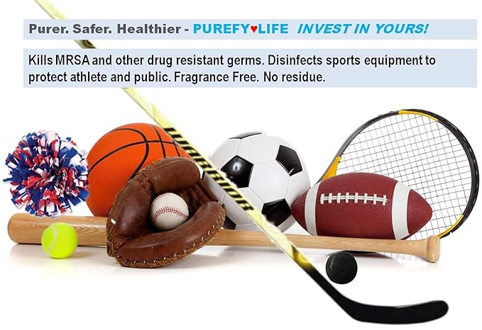 Purefypro Sports Equipment Disinfectant Spray - (4oz, 2pk) Kills 99.9999% MRSA, HIV, Athlete Foot Fungus, Virus and Fungi. No Rinse, No Residue. Sports Pads, Yoga Mats, Shoes, Boxing Gloves Euipment