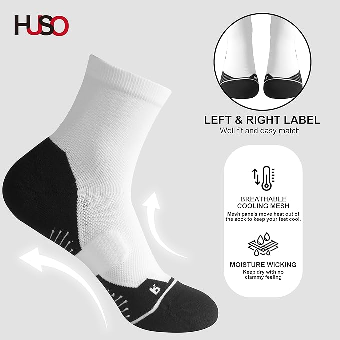 HUSO Compression Ankle Running Socks: Athletic Socks for Men Women with Cushion,Work Hiking Basketball Sport Socks 3 Pairs