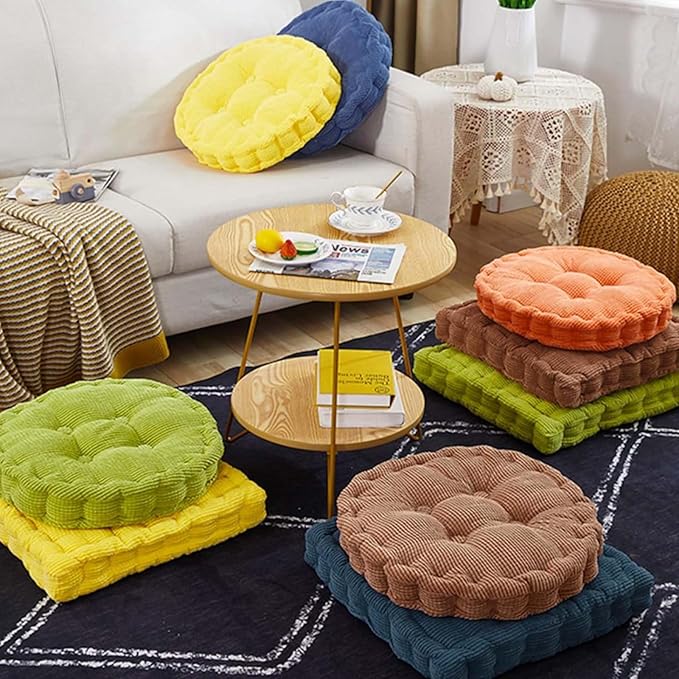 2 Pack Meditation Floor Pillow Large Square and Round Floor Cushions for Adults Purple Corduroy Floor Seat Pillows Cushion for Living Room Balcony Tatami Yoga,18x18 Inch