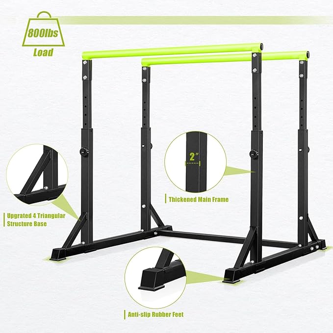 Bongkim Dip Bar, Heavy Duty Dip Station with 7 Height Levels, 800lbs Adjustable Parallel Bars for Tricep Dips Pull-Ups L-Sits Calisthenics Exercises Strength Training for Home Gym Outdoor