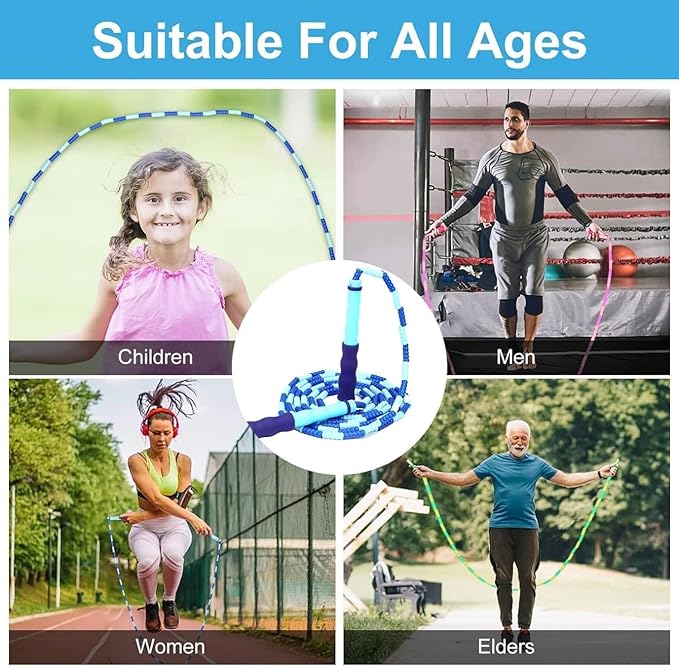 GRAWUN Jump Rope For Kids, Soft Beaded Jump Rope, Adjustable Length Tangle-Free Segmented Soft Beaded Skipping Rope，for Women, Men and Kids Keeping Fit, Workout and Weight Loss