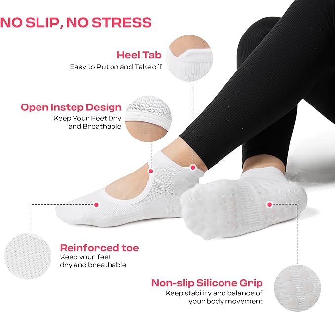 CoolMate Pilates Socks with Grips for Women, Yoga Socks, Crew Non Slip Women for Workout, Barre, Pilates Gifts