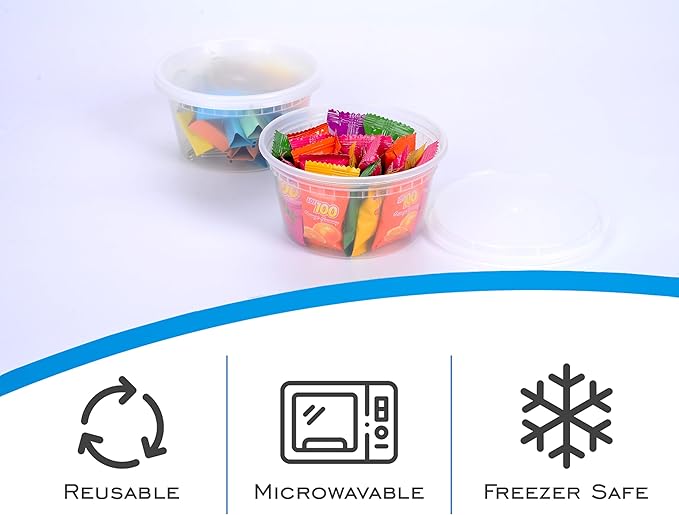 EDI [12 OZ, 50 Sets] Plastic Deli Food Storage Containers with Airtight Lids | Microwave-, Freezer-, Dishwasher-Safe | BPA Free | Heavy-Duty | Meal Prep | Leakproof | Recyclable