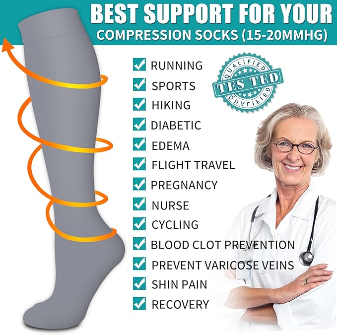BLUEENJOY Copper Compression Socks for Women & Men (6 pairs) - Best Support for Nurses, Running, Hiking, Recovery