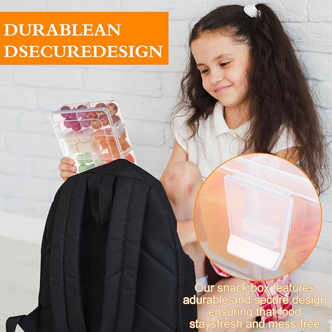 4 Pcs Snack Box Container, 8 Compartments Snack Containers Reusable Meal Prep Lunch Containers.