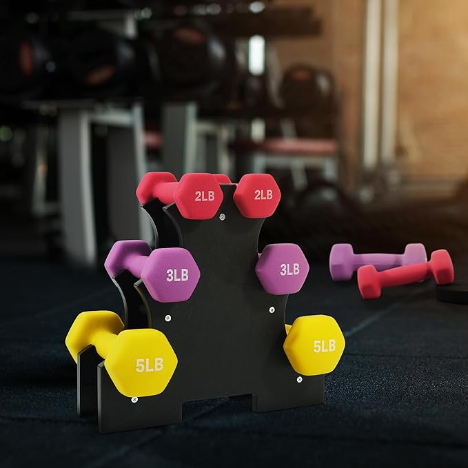 Colored Neoprene Dumbbell Set with Rack, Multiple Weight Options, 20LBS, 32LBS, 50LBS and 56LBS Sets