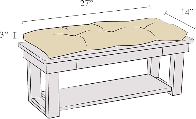 Klear Vu The Gripper Omega Non-Slip Tufted Bench Cushion for Indoor Furniture, Entryway Storage, Bay Window, Corner Nook or Piano Seat, 27 Inches, Chenille Saphire