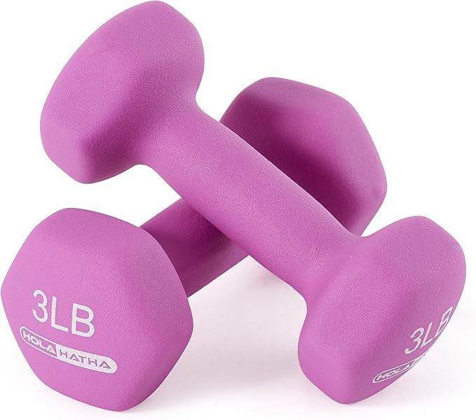 HolaHatha 2, 3, 5, 8, and 10 Pound Neoprene Dumbbell Free Hand Weight Set with Rack, Ideal for Home Exercises to Gain Tone and Definition, Pastel