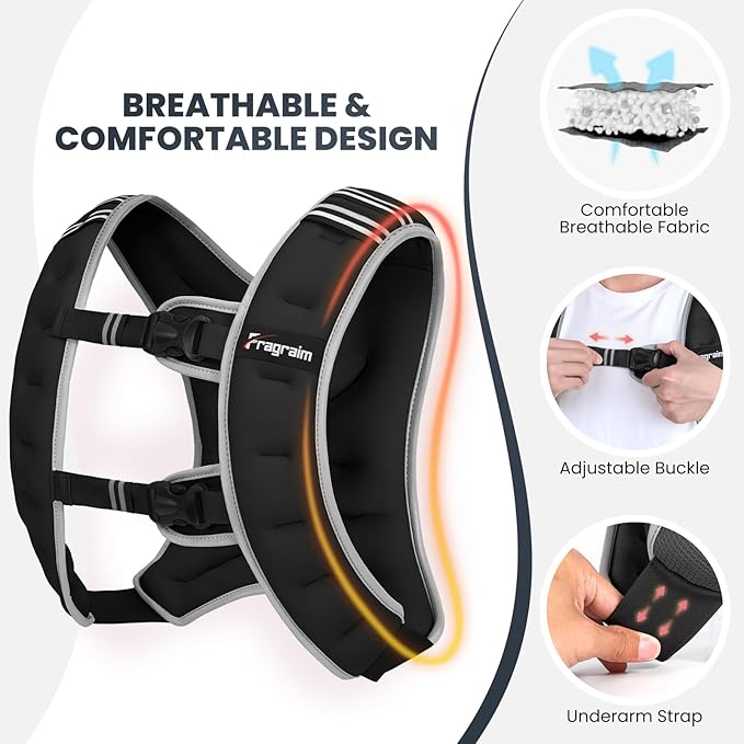 Fragraim Weighted Vest for Women Men - 8lb/10lb/12lb/16lb/22lb/25lb/30lb Weight Vest with Reflective Stripe, Detachable Phone Pouch, Ideal for Walking, Strength Training, Running, Workout, Cardio