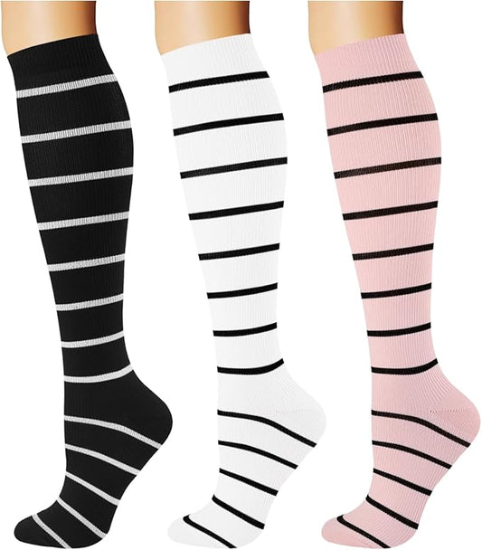Breslatte Compression Socks for Women Men 10-14 mmHg Circulation Knee High Athletic Support Socks Running Travel Daily