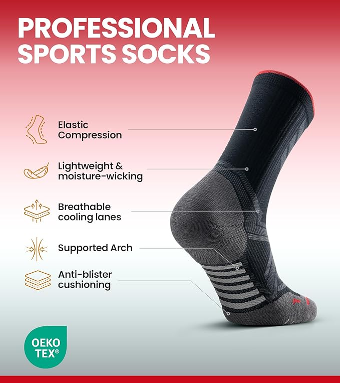 COOLMAX Performance Running Socks Men Women, Cushioned Crew Men's Athletic Socks Anti-Blister Moisture Wicking 3 Pack