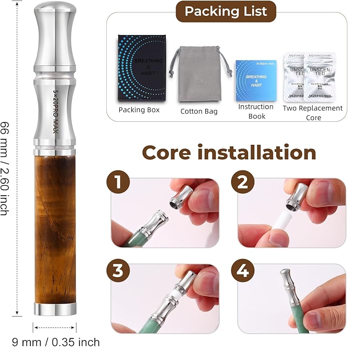 Breathe Free Necklace with Filter, Anxiety & Stress Relief Breath Tool for Meditation, Mindfulness and Relaxation,Natural Stone Breathing Necklace, Portable Wellness Gift for Adults