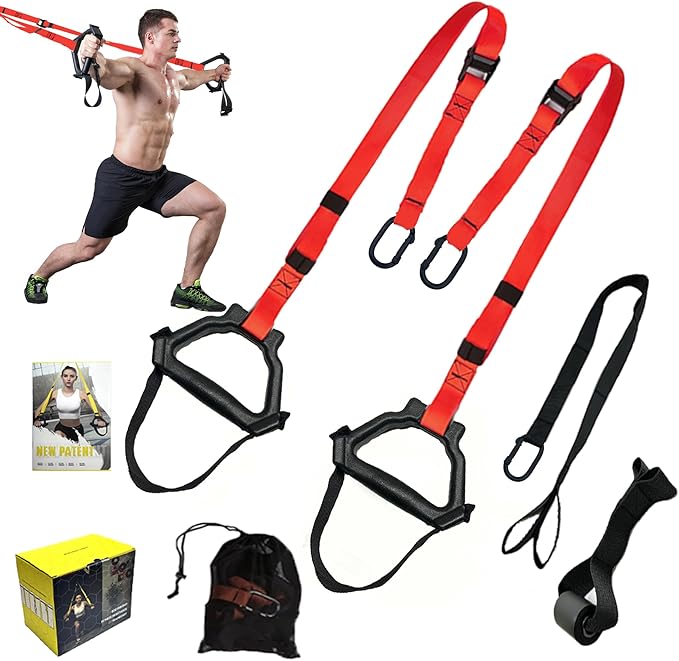 Bodyweight Resistance Training Straps, Complete Home Gym Fitness Trainer kit for Full-Body Workout, Included Door Anchor, Extension Strap, Fitness Guide