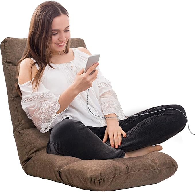 FLOGUOR Floor Chair, Floor Lounger Chair 42-Position Recliner Adjustable Foldable Video Gaming Meditating, Reading, Padded Comfortable Seat, Indoors (Brown) 8812CO