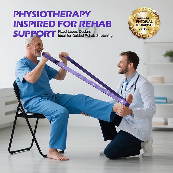 Stretching Strap with Loops - Non Elastic Yoga Straps for Physical Therapy, Durable Stretch Bands for Exercise, Flexibility Training, Hamstring & Leg Stretcher, Yoga/Pilates/Gymnastics