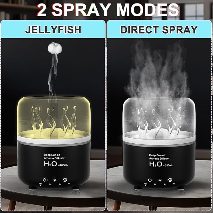 Morbou Essential Oil Diffuser with Jellyfish Spray & Sea Anemone Rotation, 280ml Ultrasonic Aromatherapy Machine,7-Color LED Night Light Quiet Mist for Bedroom, Remote Control