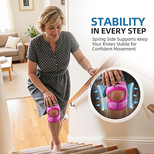 CAMBIVO Knee Brace for Men and Women, Patella Tendon Knee Strap with Gel Pad and Side Stabilizers, Adjustable Knee Band for Knee Pain Relief, Lightweight Knee Support for Workouts, Running, Training (Hot Pi, S/M)