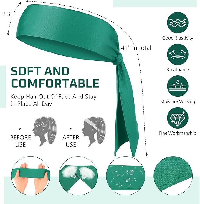 Hiboom 30 Pack Tie Headband Bulk Sports Tennis Head Tie Ninja Karate Tie Back Athletic Sweatbands Adjustable Hair Bands for Women Men Basketball, Football, Soccer, Running, Yoga Workout