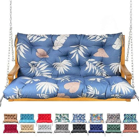 Porch Swing Cushion with Backrest,Waterproof Bench Cushion for Outdoor Furniture,2-3 Seater Replacement Thickened Swing Cushion with Ties,Patio,Outdoor,Backyard and Garden (Tropical Leaf,40x40")