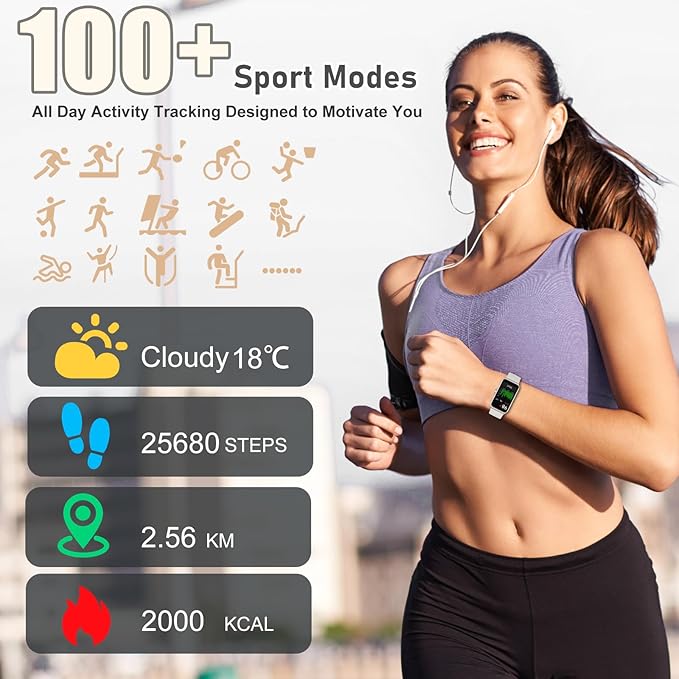 Fitness Tracker, Fitness Watch with 24/7 Heart Rate, Blood Oxygen Blood Pressure, Step Counter Sleep Tracking, 100+ Sports Modes Smart Watches, Activity Pedometer for Women Men