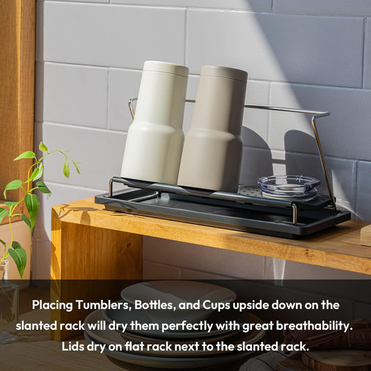 carrotez Bottle Drying Rack, Tumbler Rack with Drain Tray - Narrow and Wide Openings with Various Capacity, Mug Type and Cup Type - Black