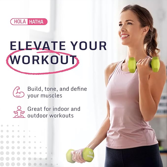 HolaHatha 2, 3, 5, 8, and 10 Pound Neoprene Dumbbell Free Hand Weight Set with Rack, Ideal for Home Exercises to Gain Tone and Definition, Pastel