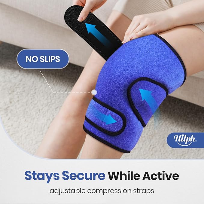 Hilph Knee Ice Pack Wrap, Reusable Adjustable Brace with 2 Gel Hot Cold Packs Around Entire Knee for Pain Relief, Replacement Surgery & Meniscus Tear, ACL, Arthritis, Swelling, Blue