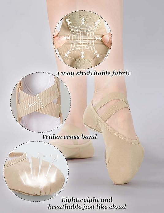 Cloud Soft 4 Way Stretch Canvas Ballet Shoes Split Sole Dance Slippers for Toddler Girls, Little Big Kids Training