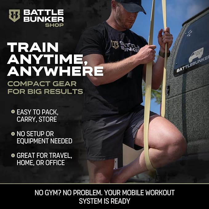 Battle Bunker Premium Resistance Bands - Natural Exercise Bands for Strength Training, Pull-Ups & Recovery - Fitness Band for Home, Gym & Mobility Workouts- Crush Your Goals Anytime- 3-Pack- 10-125lbs