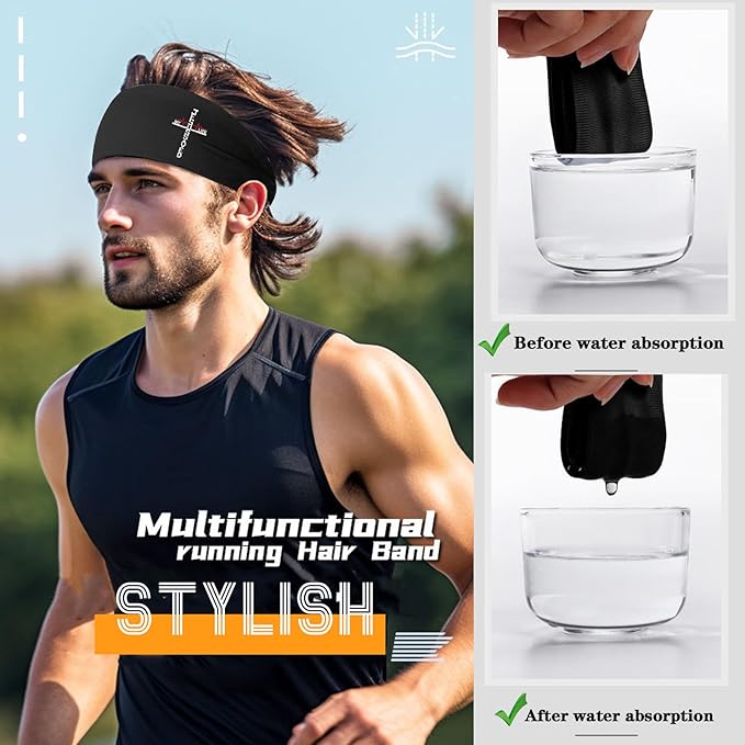 Sports Headbands for Men Sweatbands Sweat Bands Headbands Men 3pcs Workout Cooling Head Bands for Running Hairband for Tennis Football Gym Yoga