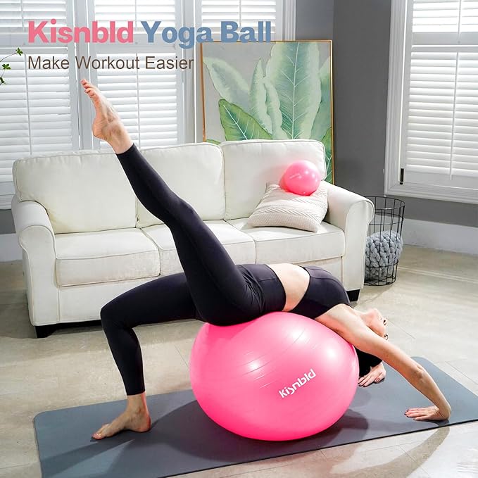 Exercise Ball, Extra Thick Yoga Ball for Workout Pregnancy Stability, 4 Sizes Anti-Burst Balance Ball with Foot Pump - Heavy Duty Fitness Ball Chair for Office, Home & Gym