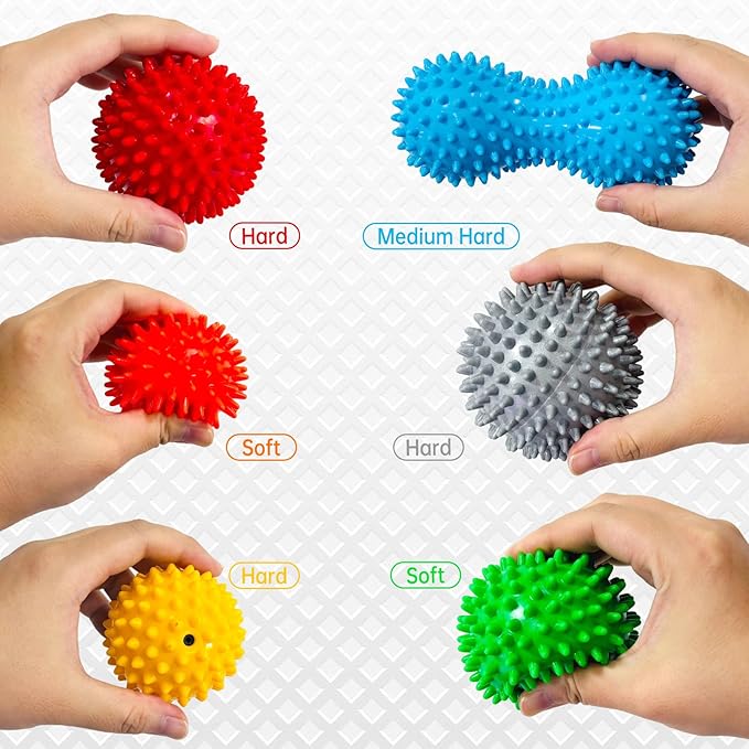 6-Pack Spiky Massage Balls Set, Hard/Medium/Soft Textured Muscle Roller Balls for Plantar Fasciitis Relief, Myofascial Release, Foot Pain and Muscle Tightness, Acupressure and Stress Relief