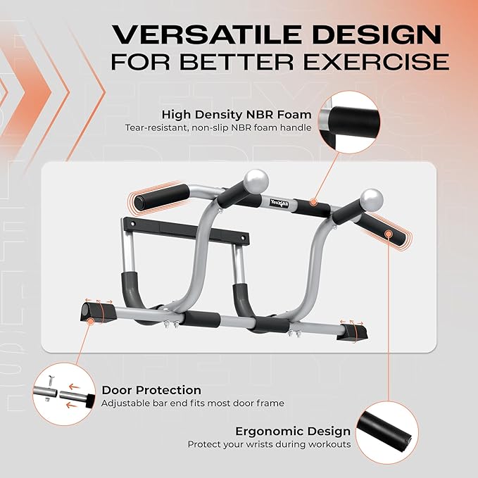 Yes4All Heavy Duty Wall Mounted Pull Up Bar, Over Door Pull Up Bar for Doorway, Multi Grip Chin Up Bar, Sturdy Strength Training Bars & Durable Gym Bar for Home Exercise