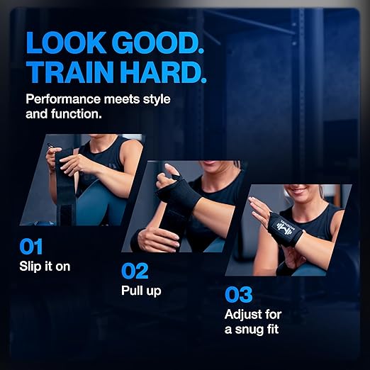 Modvel Adjustable Wrist Wraps for Gym & Lifting – Thick, Breathable Support Straps for Wrist Stability, Comfort & Grip – Ideal for Weight Training, CrossFit & Gym Workouts – Blue/Black (2-Pack)