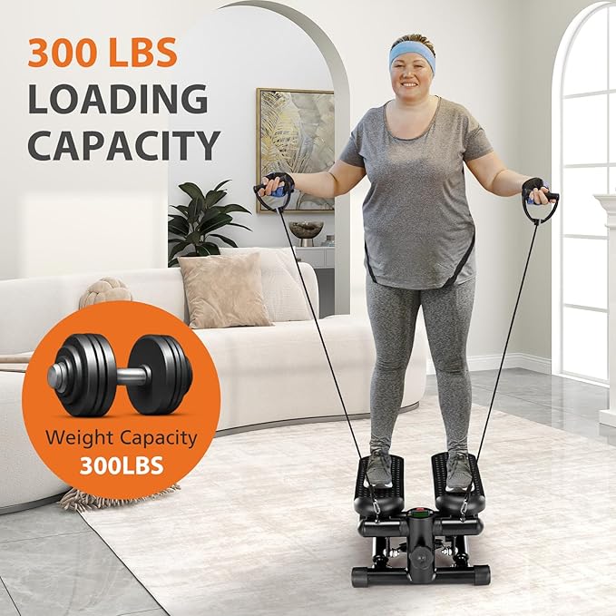 Sweetcrispy Mini Stair Steppers with Resistance Bands for Exercise at Home, Portable Exercise Twist Stepper Machine for Full Body Workout, 265LBS Capacity