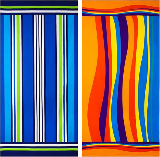 Genovega 2 Packs Oversized Terry Beach Towel 36 x 72 in Soft Extra Large Long Pool Swim Towels Clearance XL Big Travel Blanket Must Haves Vacation Essentials for Adult Blue Yellow Strips