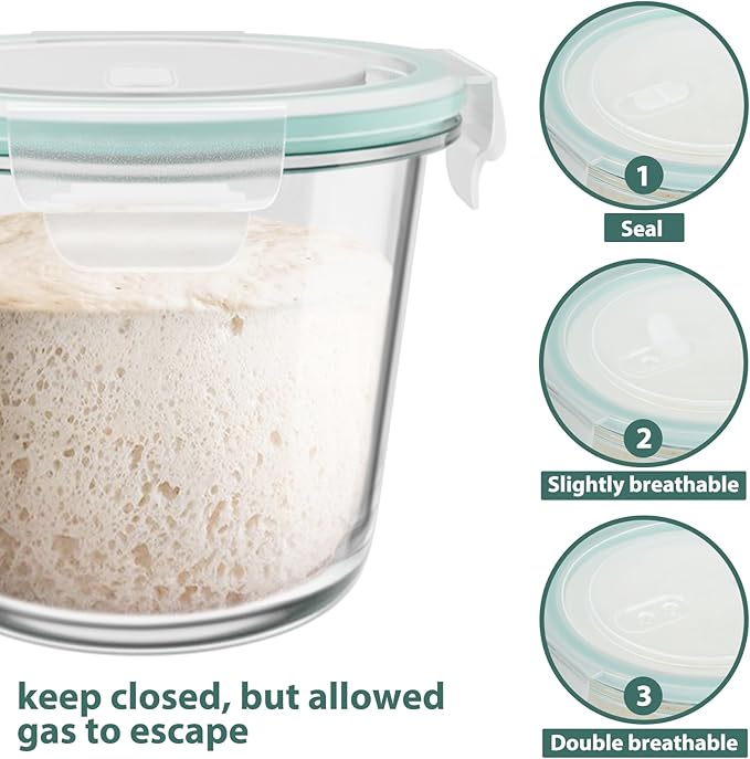 3 Cup Glass Meal Prep Containers With Turquoise Lids, Airtight 23oz glass Storage Container Set, Heat-Resistant BPA-Free for feeding the Southern Starter, Microwave, Dishwasher, Freezer Safe (6 Packs)