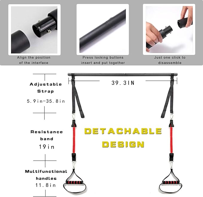 180LBS Adjustable Pilates Toning Bar Kit with Resistance Bands, Anti-Break, Full Body Dynamic Workout, Home Portable Gym