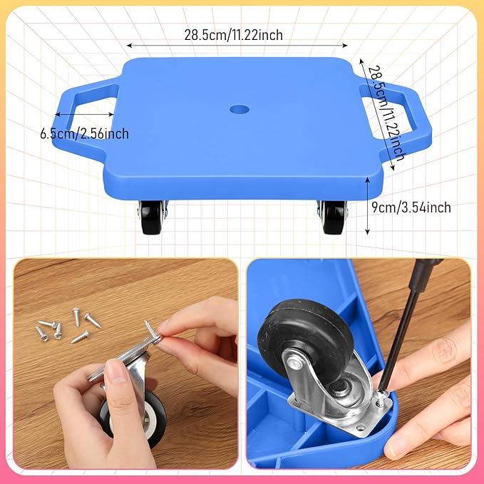 Jerify 4 Pieces Sports Scooter Board with Handles Plastic Casters Floor Sitting Scooter Boards for Kids Children Gym Indoor Outdoor Activities Play Equipment, 11.22 x 11.22 inch