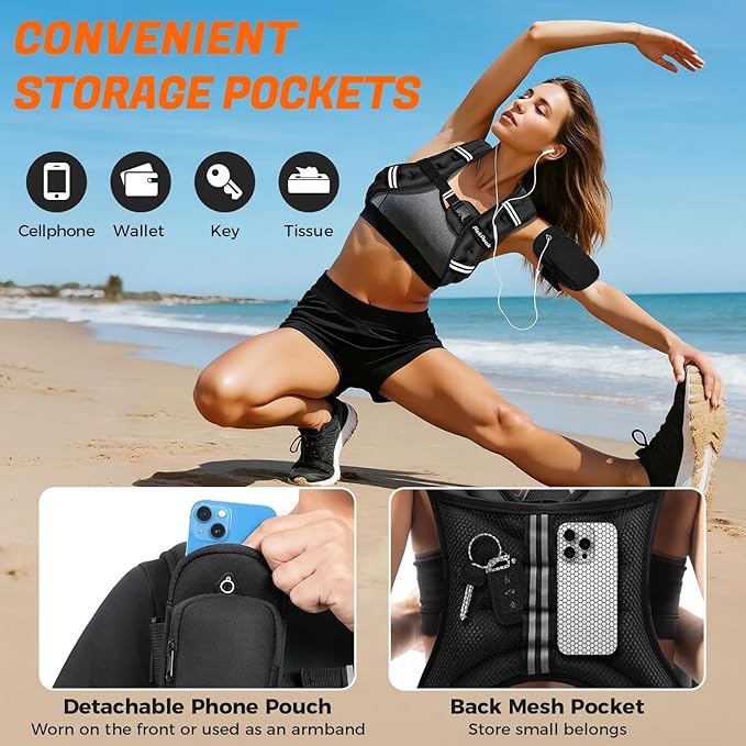 Weighted Vest for Woman Man 5lb/6lb/8lb/12lb/15lb/20lb/25lb/30lb Weighted Vest for Walking, Strength Training Weight Vest with Adjustable Buckle Detachable Phone Pouch for Running Workout
