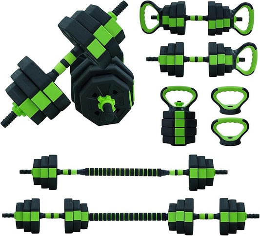 4-In-1 Adjustable Weights Dumbbell Set, Weight Set with Connector Used As Kettlebells, Barbell, Push Up Stand, Fitness Exercise Dumbbell, Free Weight Set for Home Gym